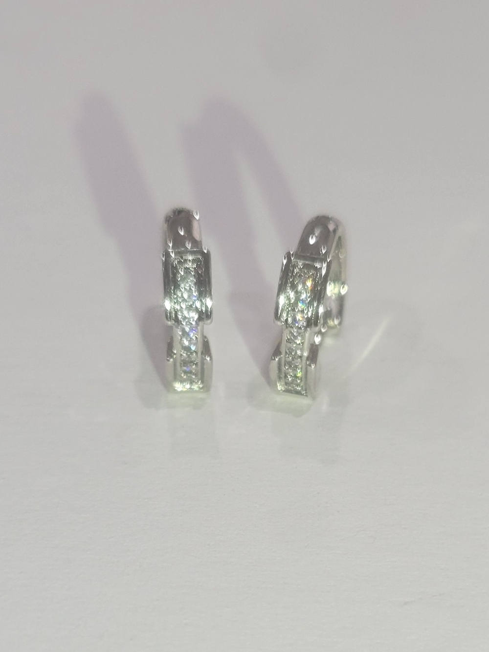 Sterling Silver Crystal Hoop Earrings - White
